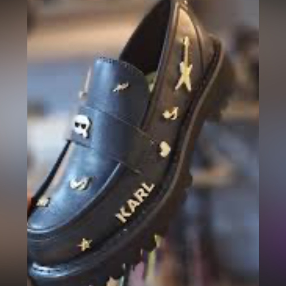 Karl Lagerfeld Gaston Rocker Black Leather Loafers New